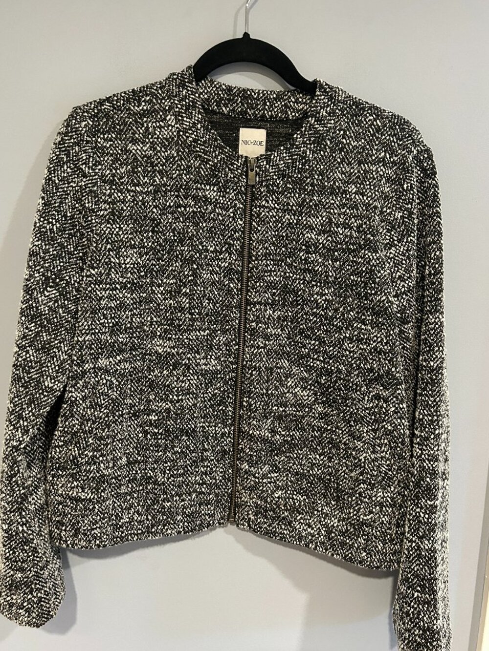 NIC + ZOE Textured Zip Jacket, Black /White, Women's Large, NWT